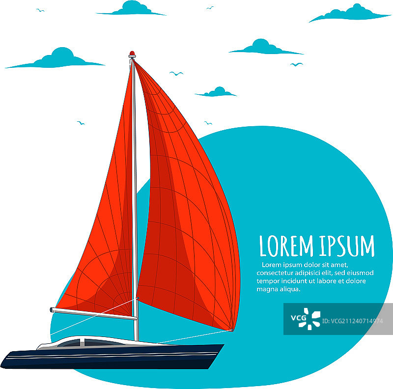 带有帆船的游艇俱乐部贴纸图片素材