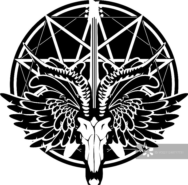 抱着吉他的山羊头骨和翅膀图片素材