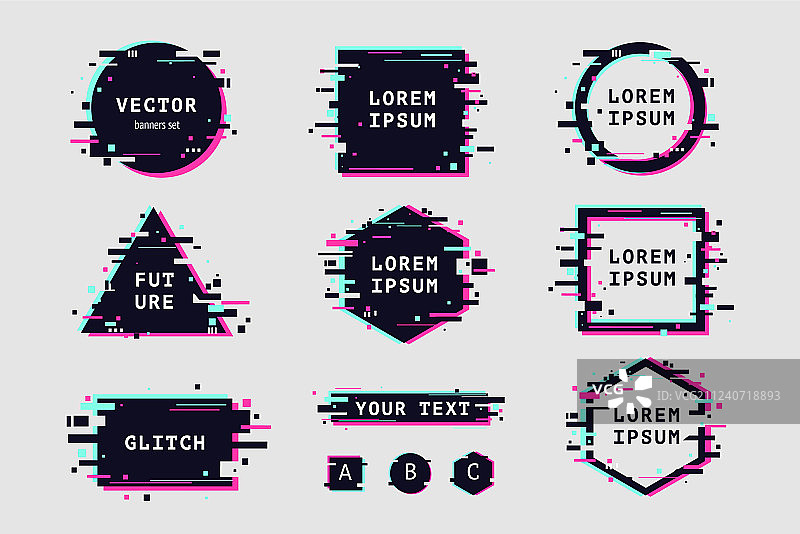 故障风banner和框架未来主义套装图片素材