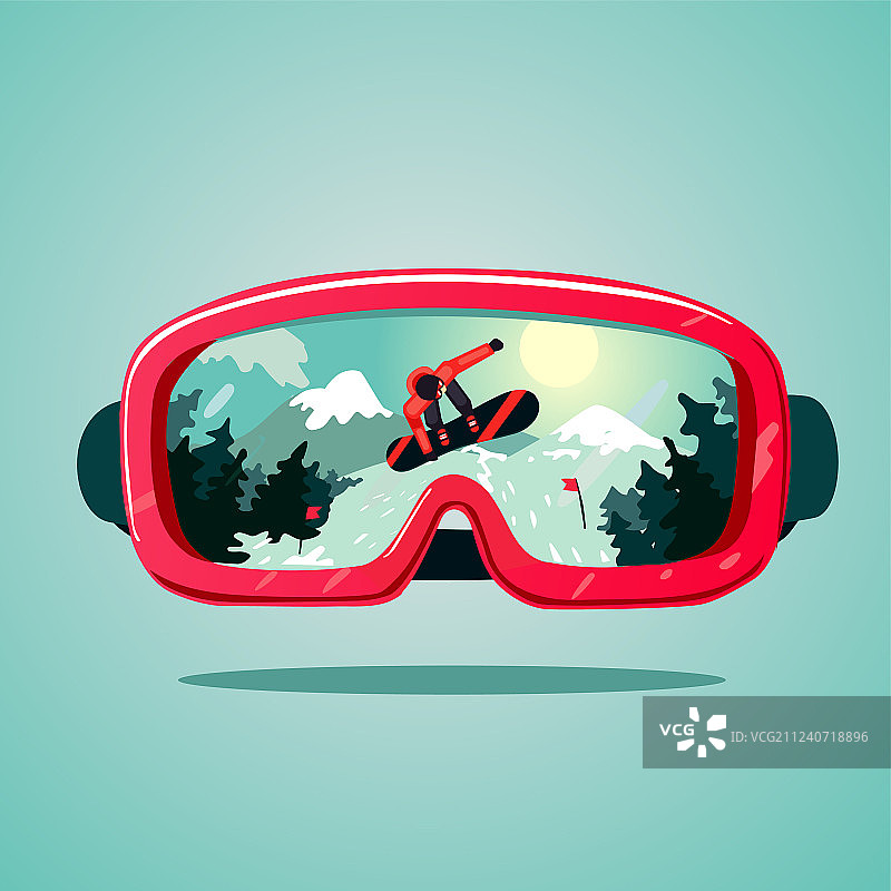 带有滑雪者的滑雪护目镜图片素材