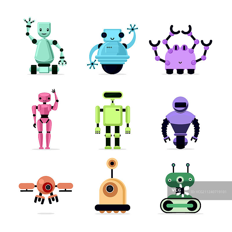 卡通机器人套装，白色背景图片素材