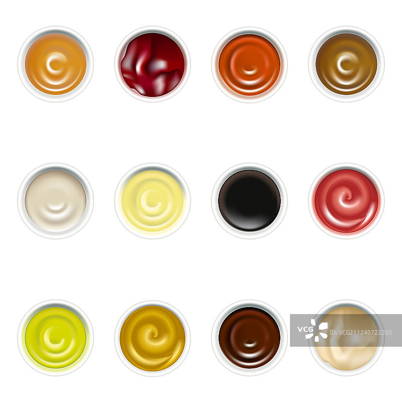 逼真细致的盘装酱料俯视图图片素材