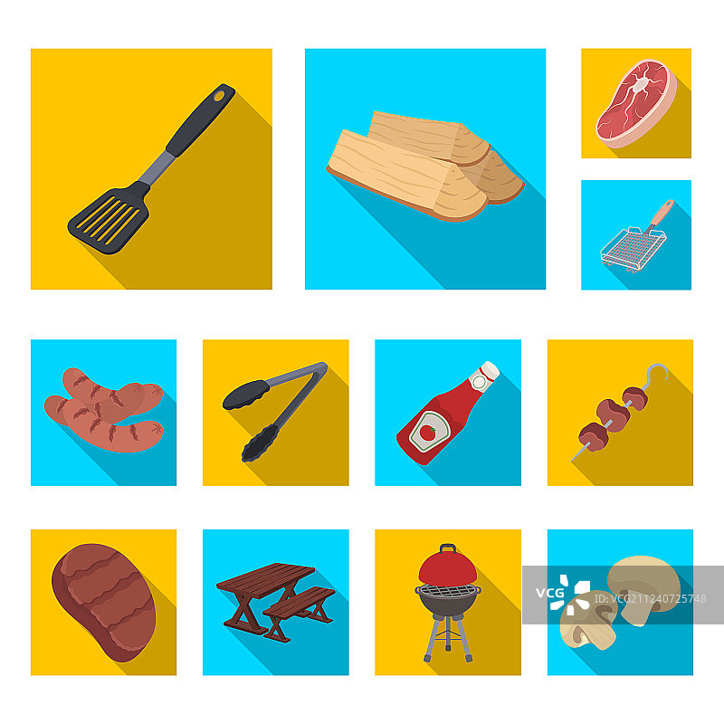 烧烤和设备扁平图标集图片素材