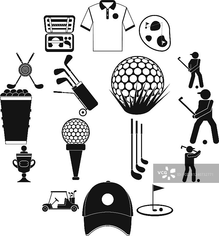 高尔夫黑色简约图标集图片素材