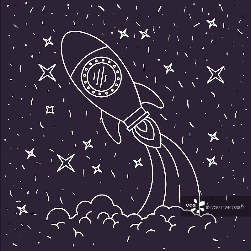 手绘太空火箭黑色背景图片素材