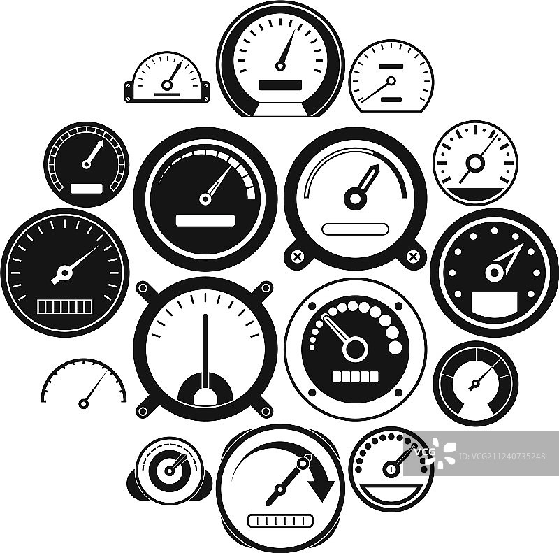 速度计图标集黑色简约风格图片素材