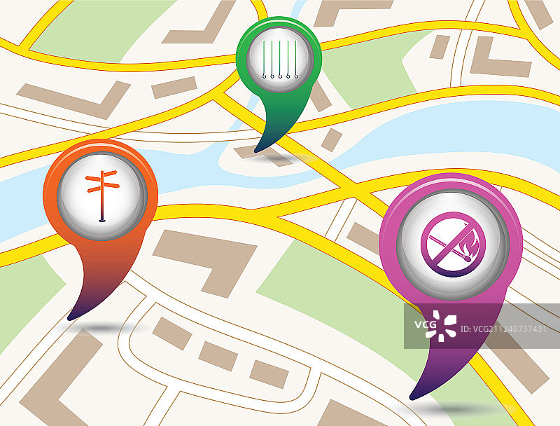 地图上的旅游服务地图指针套装图片素材