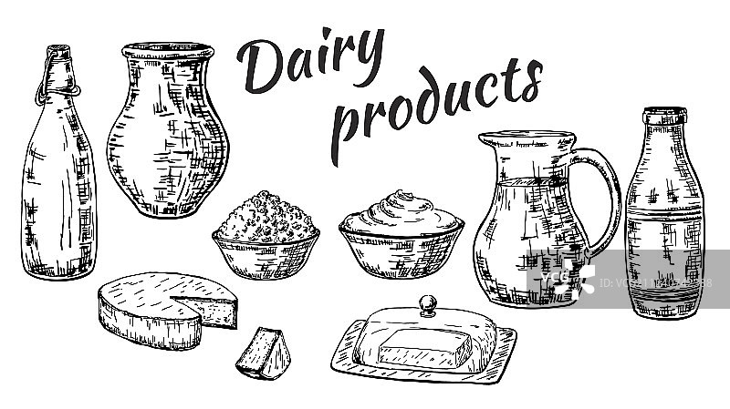 水墨手绘素描风乳制品图片素材