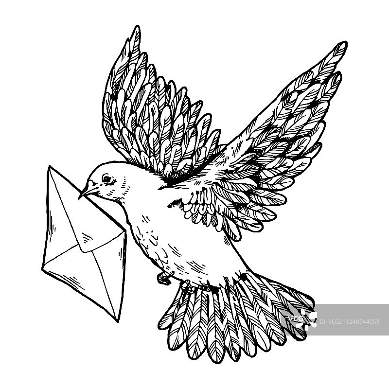 信鸽与信件雕刻风格图片素材