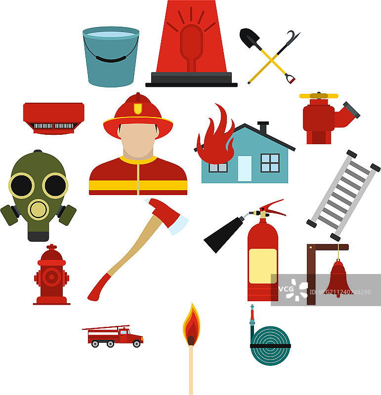 消防员扁平图标合集图片素材