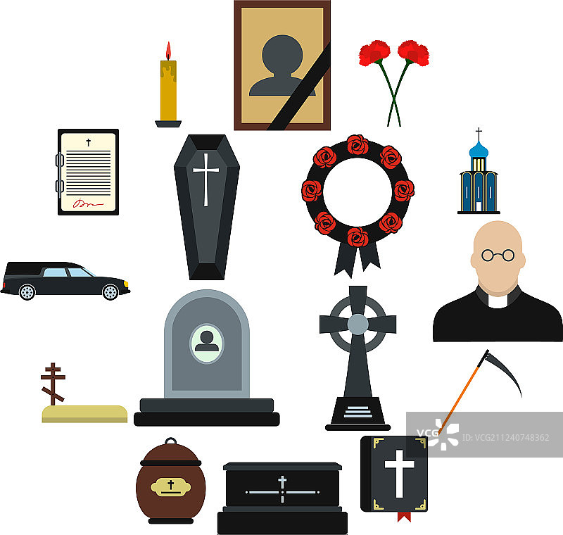 葬礼和埋葬扁平图标图片素材