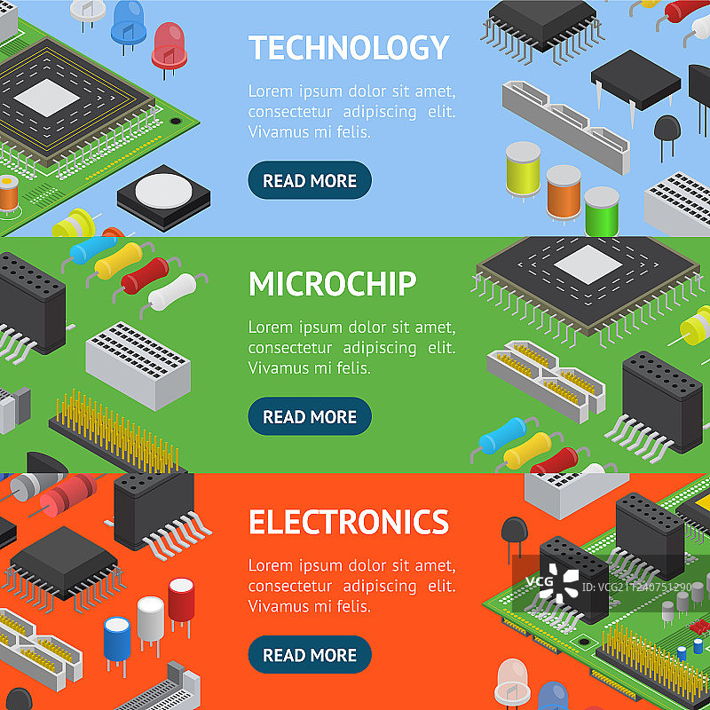 电脑电子电路板组件banner图片素材