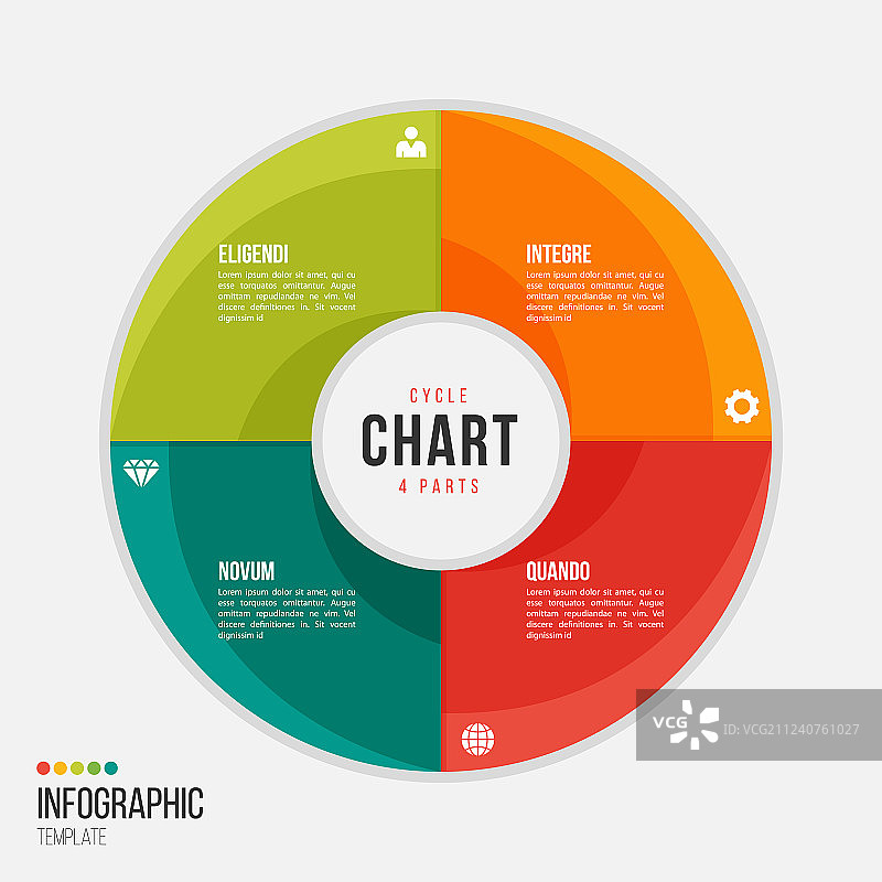 具有4个部分的循环图表信息图模板图片素材
