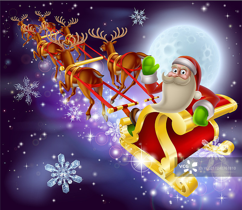 圣诞老人雪橇圣诞场景图片素材