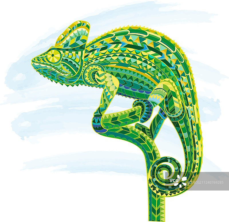 手绘彩色涂鸦变色龙轮廓图片素材