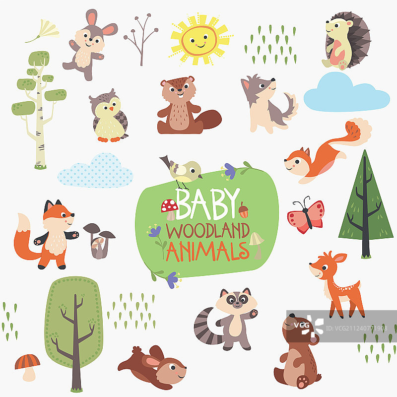 婴儿林地动物设计套装图片素材