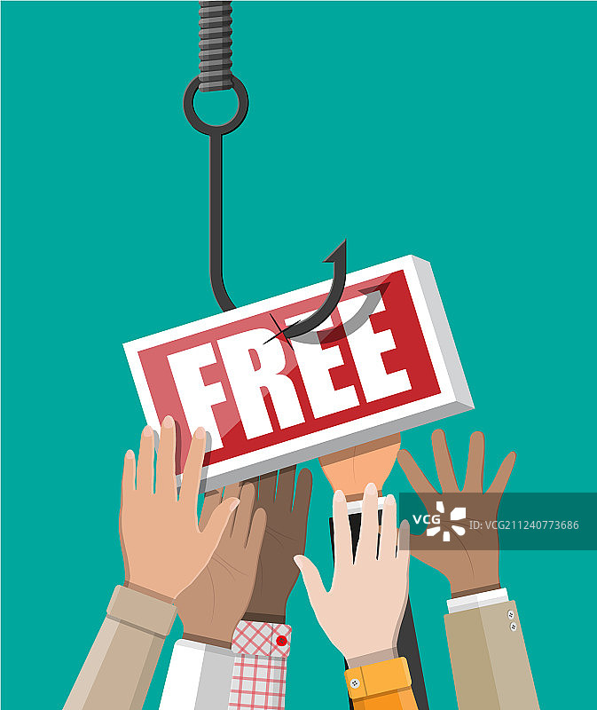 带有“免费”字样的鱼钩标志图片素材