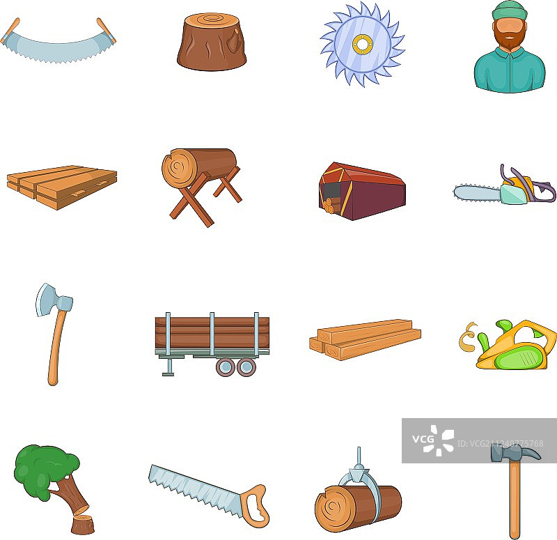 卡通风格的木材工业图标图片素材