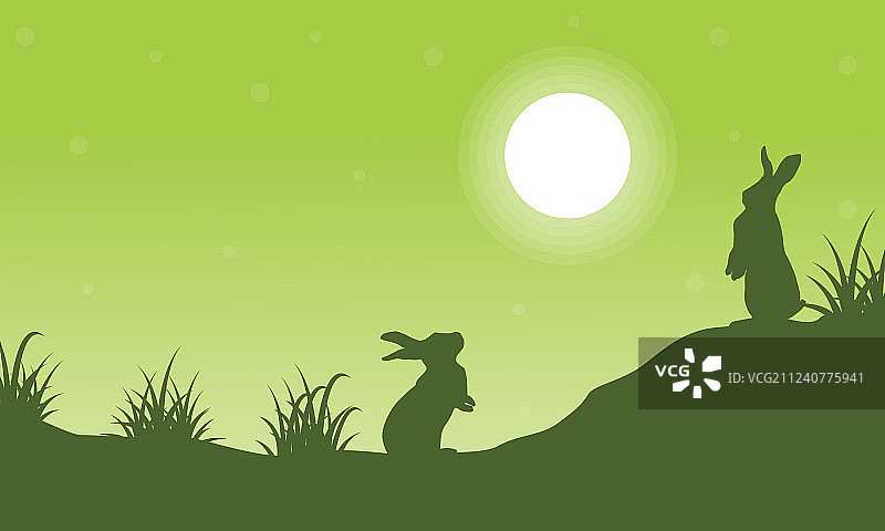山丘上的兔子剪影图片素材