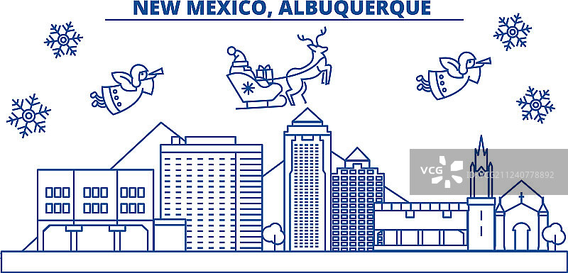 美国新墨西哥州阿尔伯克基冬季城市天际线图片素材