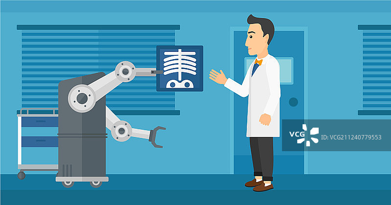 医生在机器人的帮助下检查X光片图片素材