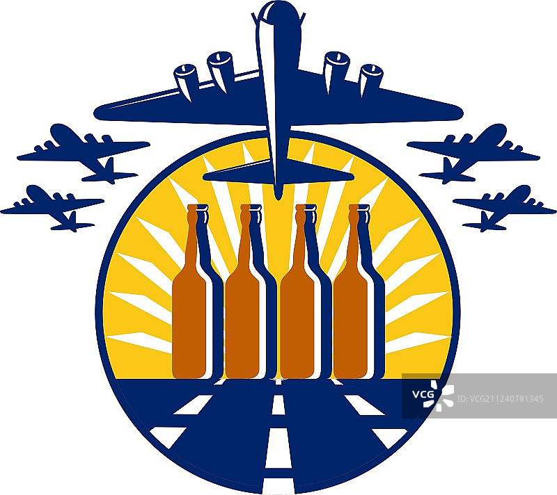 B-17重型轰炸机啤酒瓶复古风图片素材