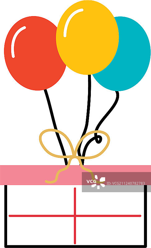 带气球装饰的生日礼物盒图片素材