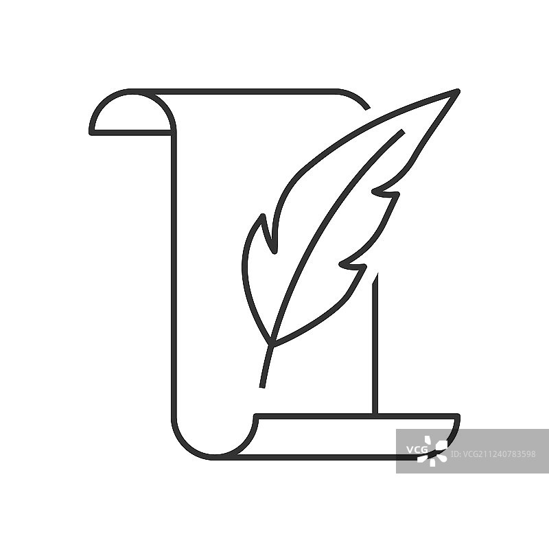 带羽毛笔的纸卷轴图片素材