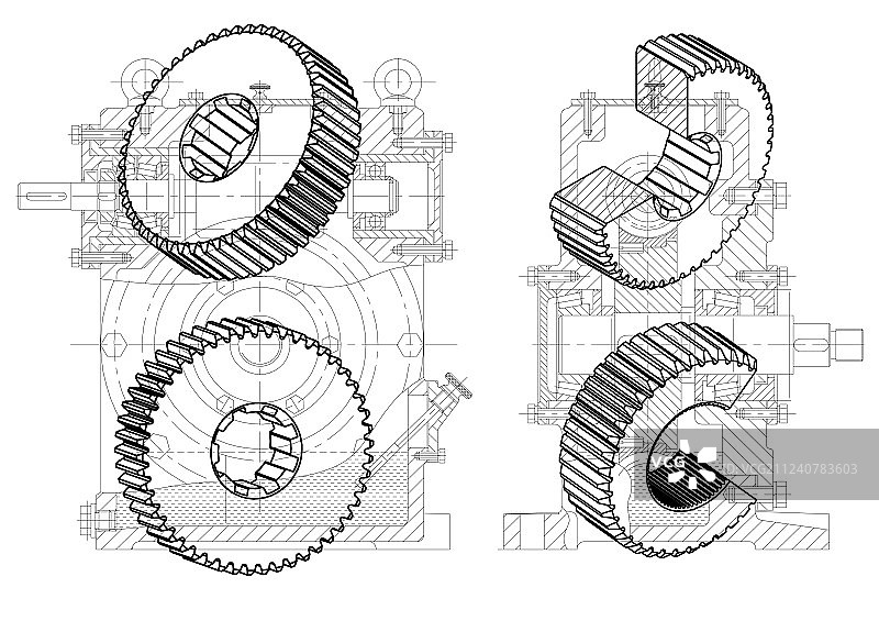 白色背景上的机械制造图纸图片素材