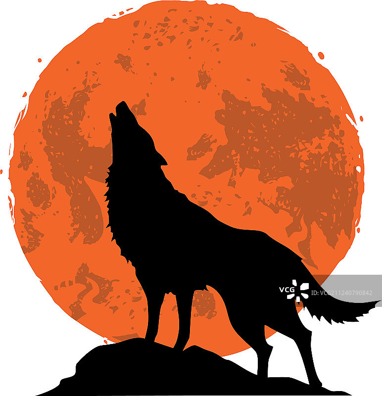 午夜时分，狼对着月亮嚎叫图片素材