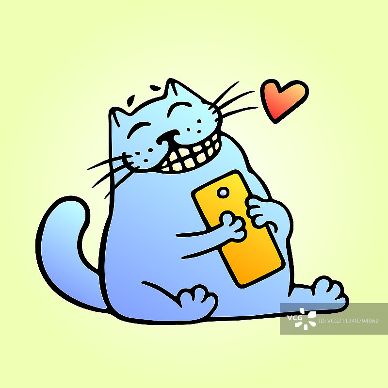 抱着智能手机的可爱蓝色猫咪图片素材