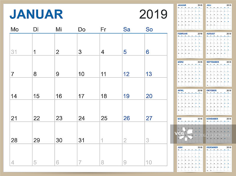 2019年德国日历图片素材