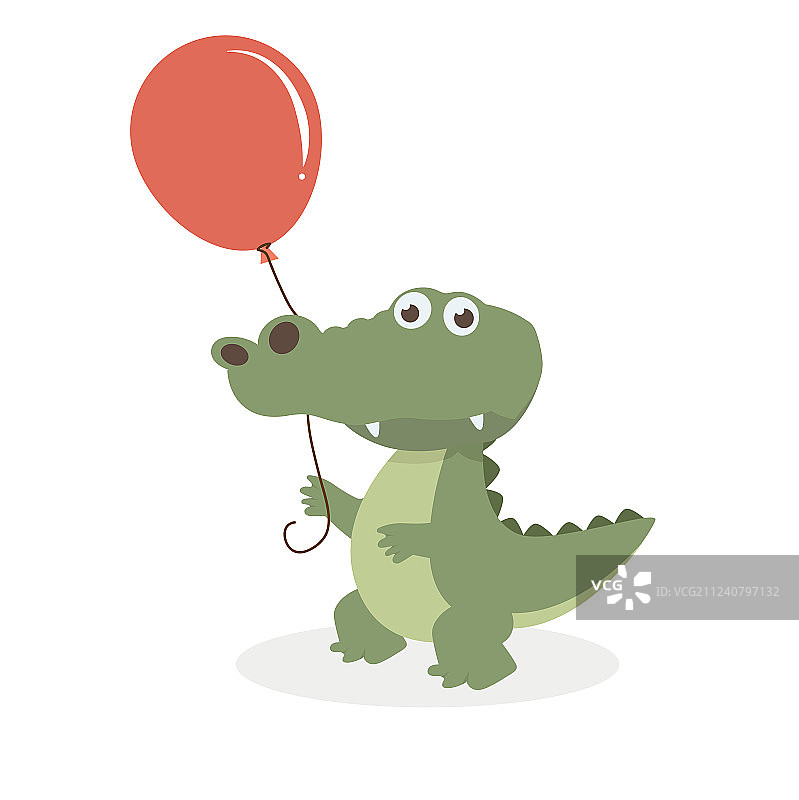 拿着气球的可爱鳄鱼图片素材