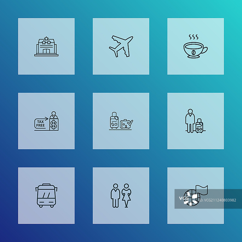 带行李的交通图标线条样式集图片素材