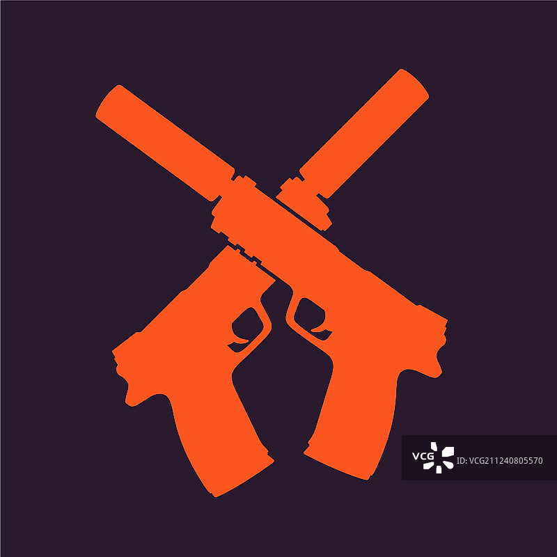 带消音器的手枪剪影图片素材
