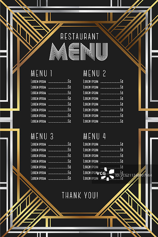 豪华复古艺术风格餐厅菜单模板图片素材