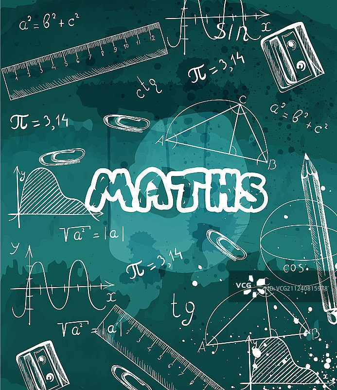 黑板上的数学公式和蜡笔图片素材