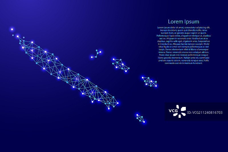 新喀里多尼亚蓝色多边形线条地图图片素材