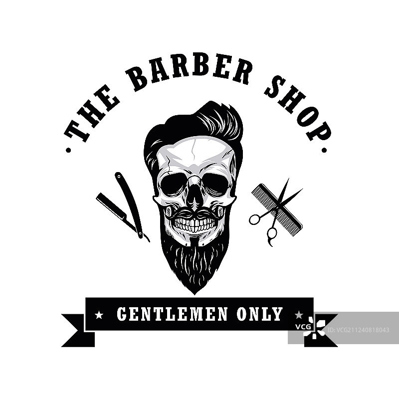 骷髅理发店复古Logo模板图片素材