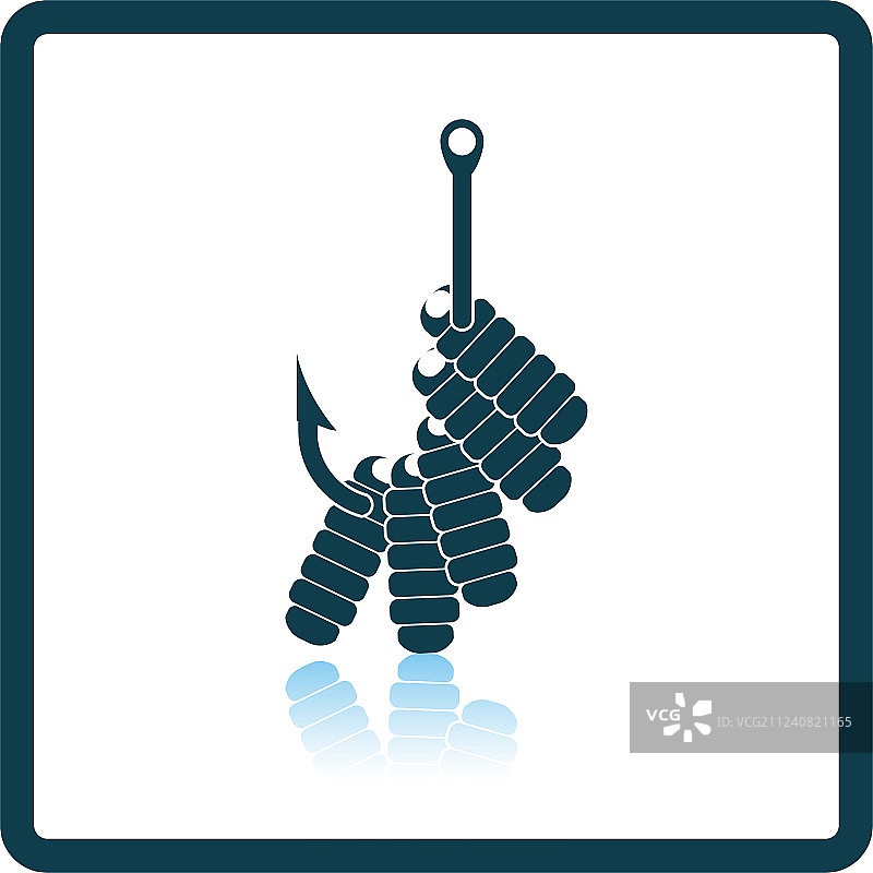 灰色背景圆形鱼钩上的蠕虫图标图片素材