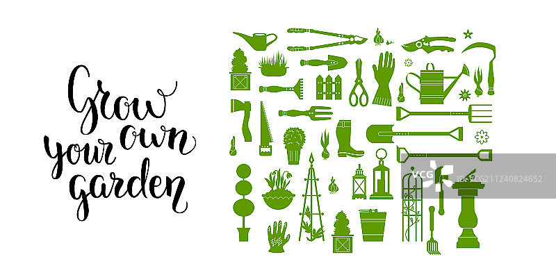 绿色园艺工具套装图片素材