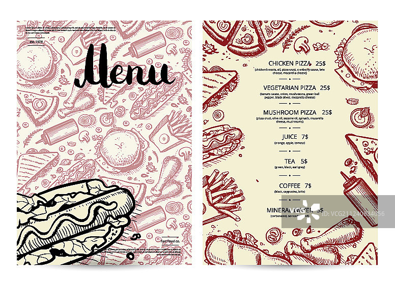 手绘快餐店菜单图片素材