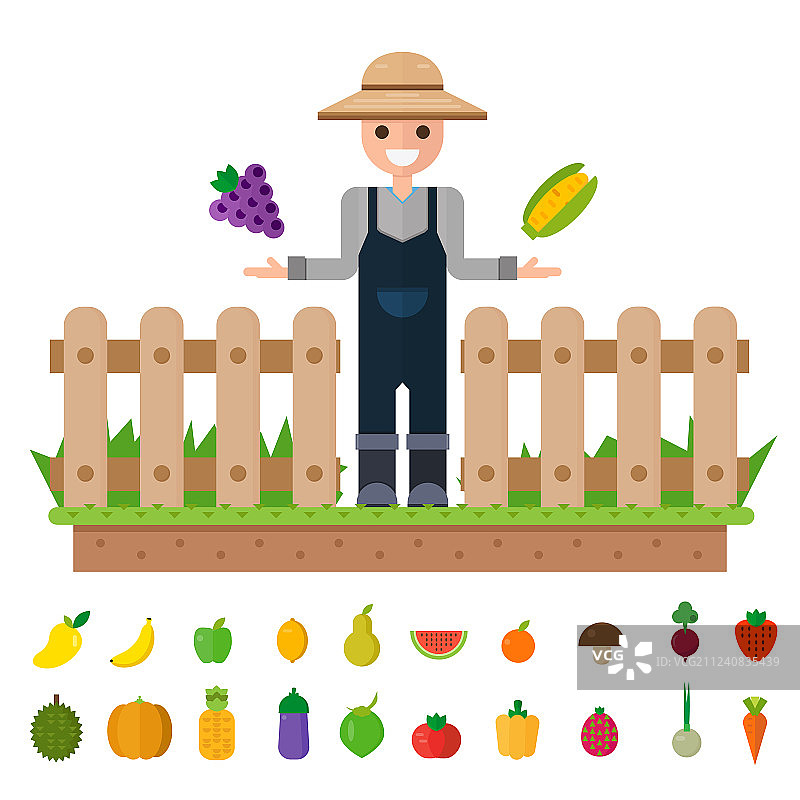 孤立的蔬菜套装，快乐的园丁种植图片素材