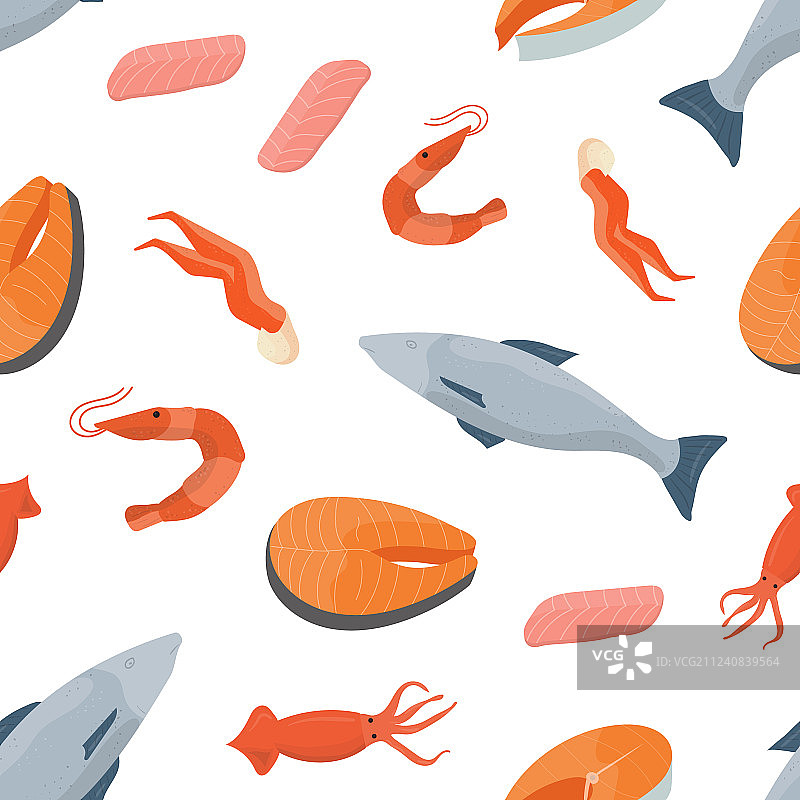 鲜艳的鱼类三文鱼无缝图案图片素材