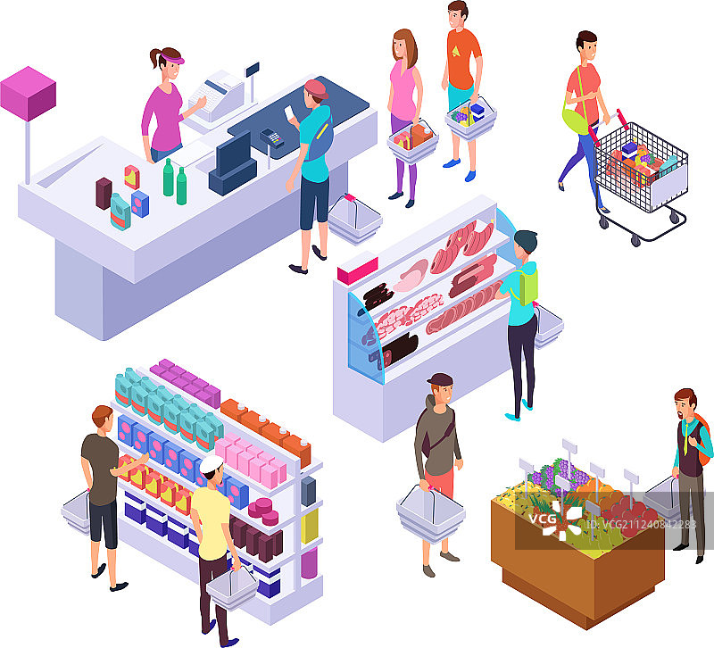 2.5D食品杂货店3D超市内部图片素材