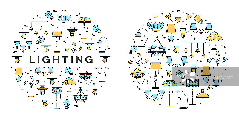 照明图标集线条艺术设计信息图图片素材