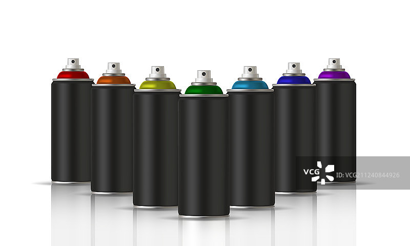 各种颜色的黑色喷漆罐图片素材