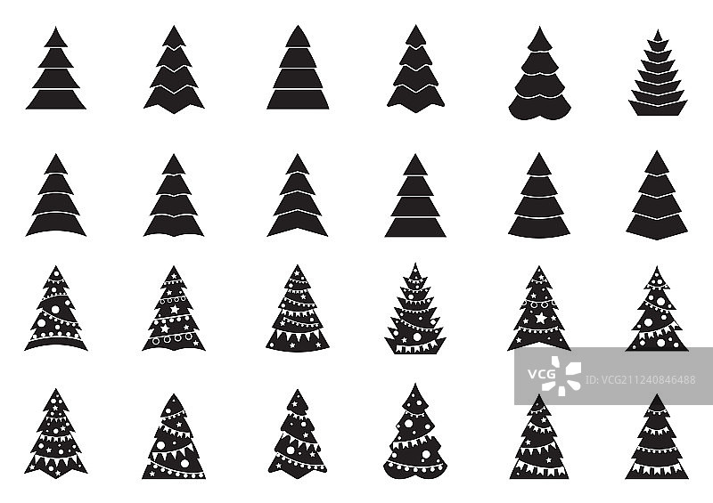黑白圣诞树图标合集图片素材