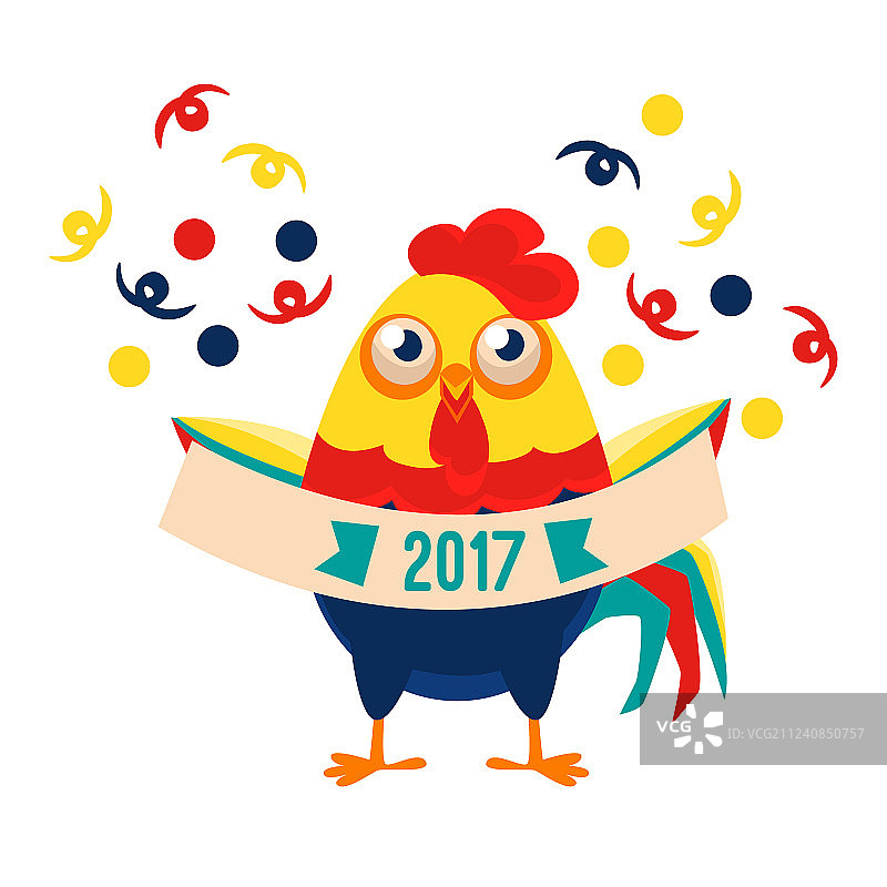手持节日横幅的卡通公鸡图片素材