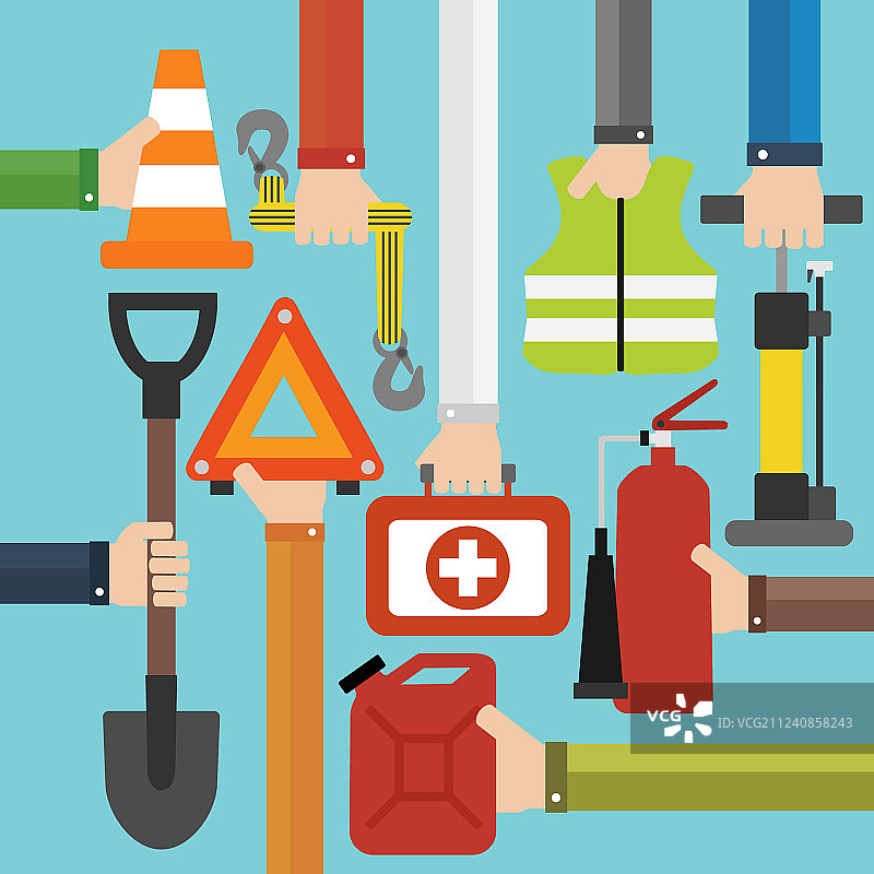 汽车应急设备扁平化设计套装图片素材